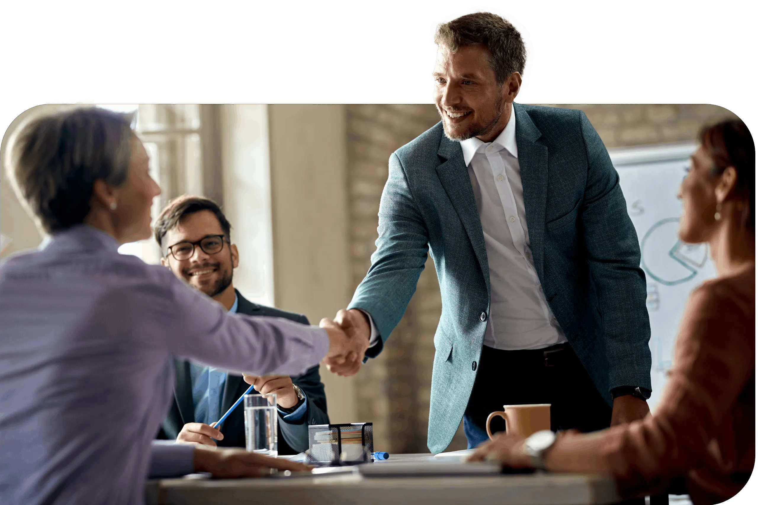 Professionals collaborating on a financial partnership